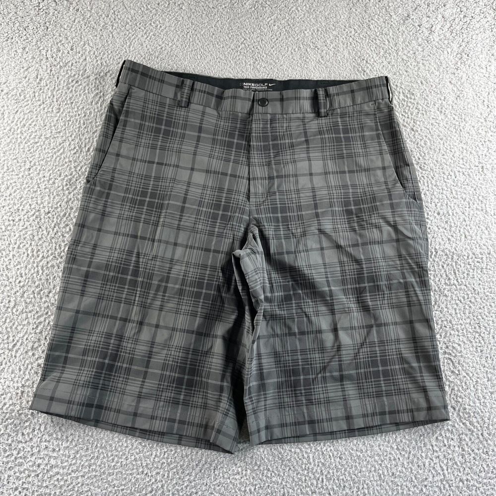 NEW Nike Shorts Mens 36 Gray Black Plaid Golf Dri-Fit Tour Performance Stretch